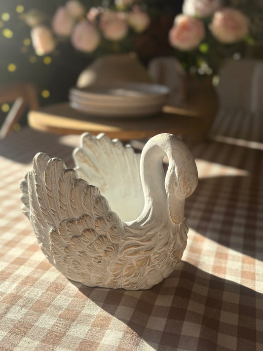Gold Wash White Cement Swan Planter