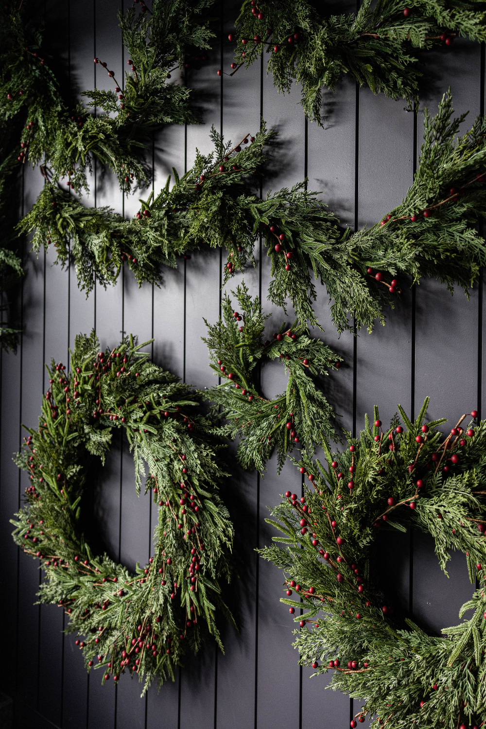 Red Plum Berry Norfolk Cypress Real Touch Wreath - 34"