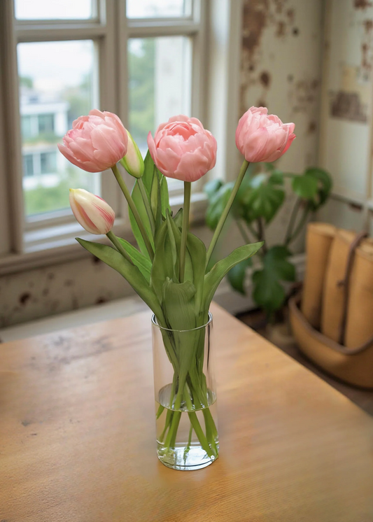 15" Fresh Touch Pink Avant Garde Peony Tulip Bundle