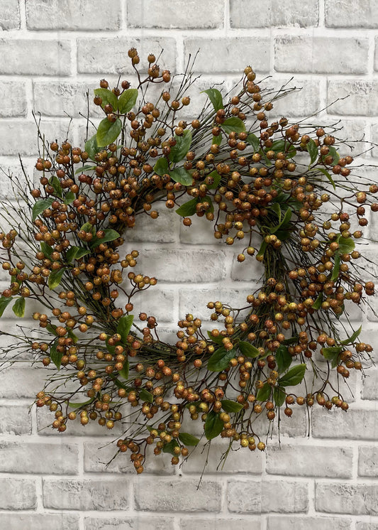 Fall Berry Candle Wreath 8.5" Inside Dim, 24" Outside Dim