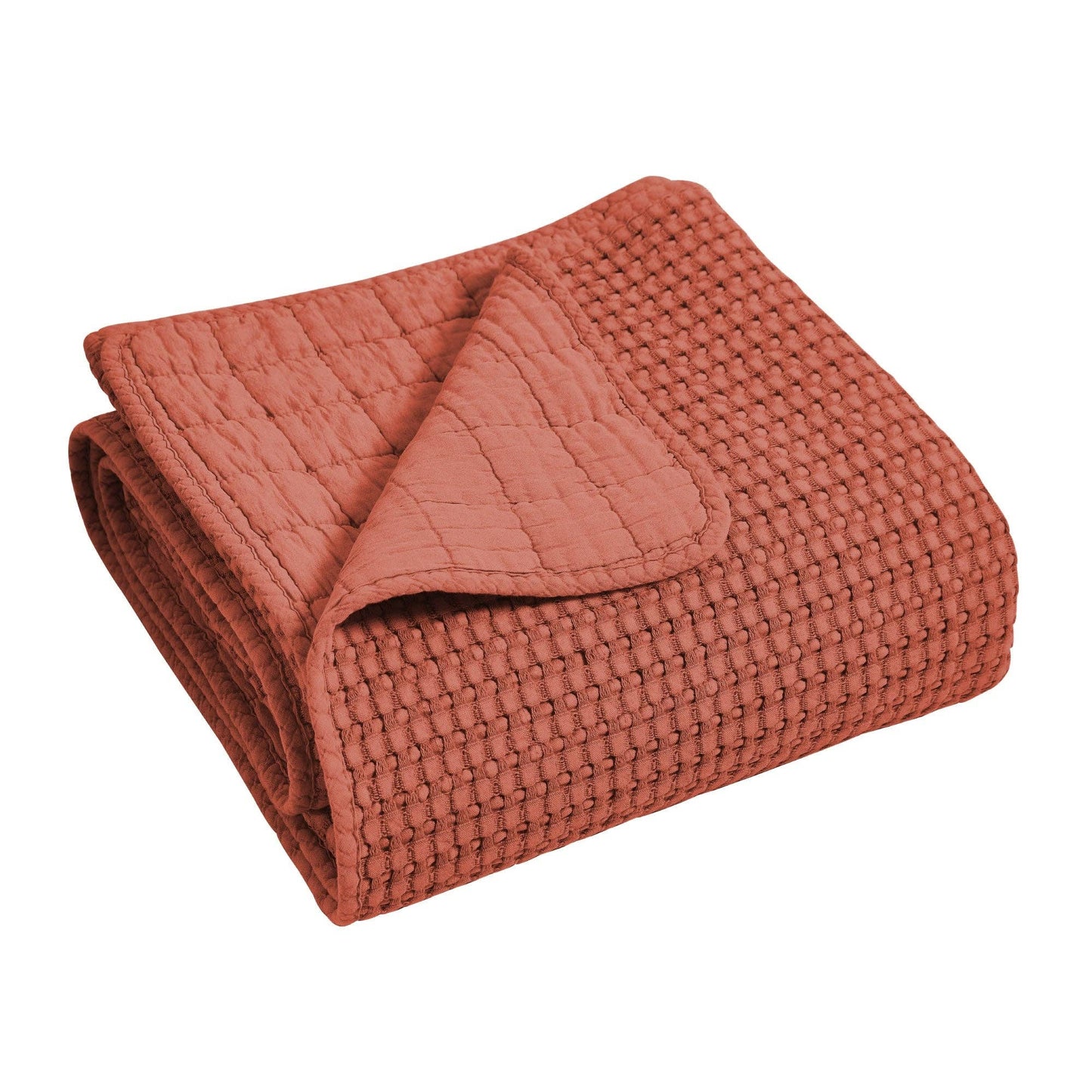 Mills Waffle Quilted Throw: Adobe