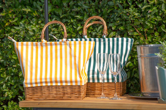 Rectangular Willow Base Insulated Picnic Bag – Green