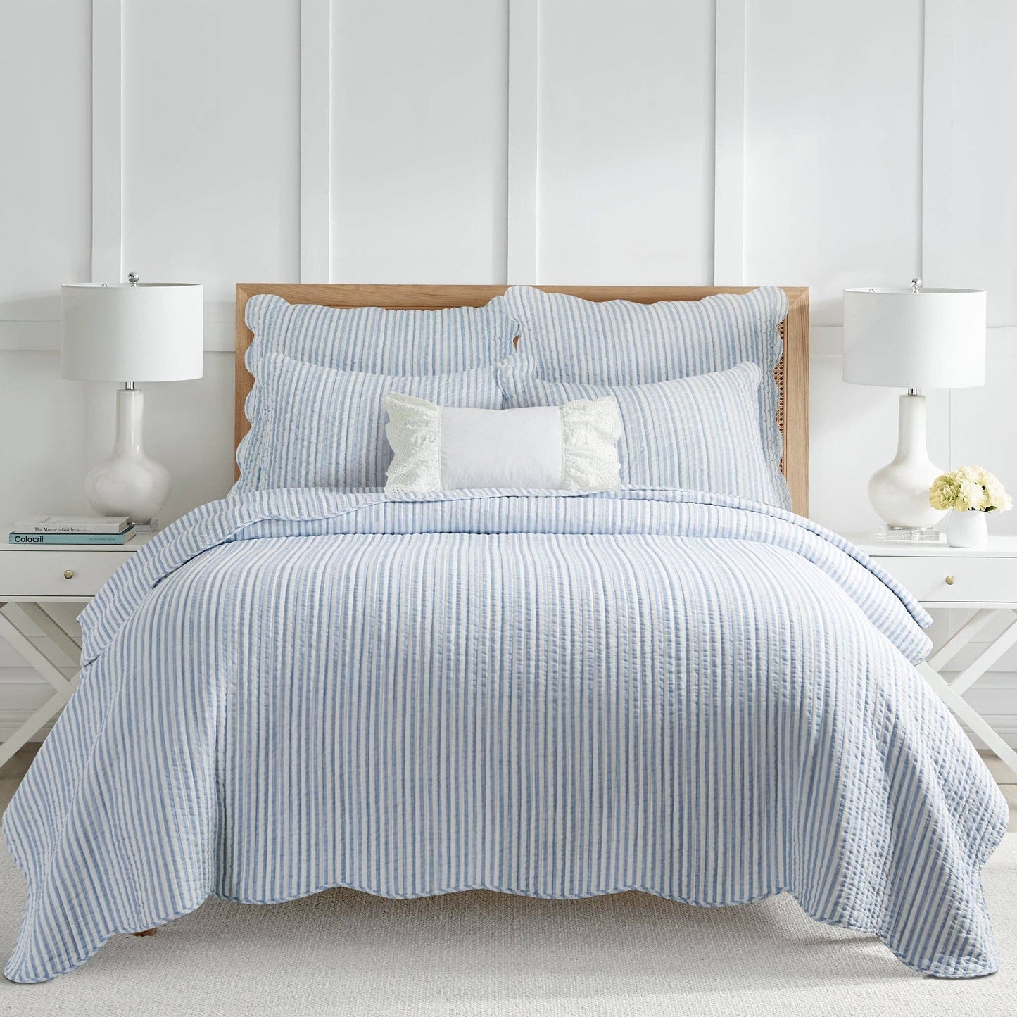 Martha Stripe Blue Quilt Set - Full/Queen