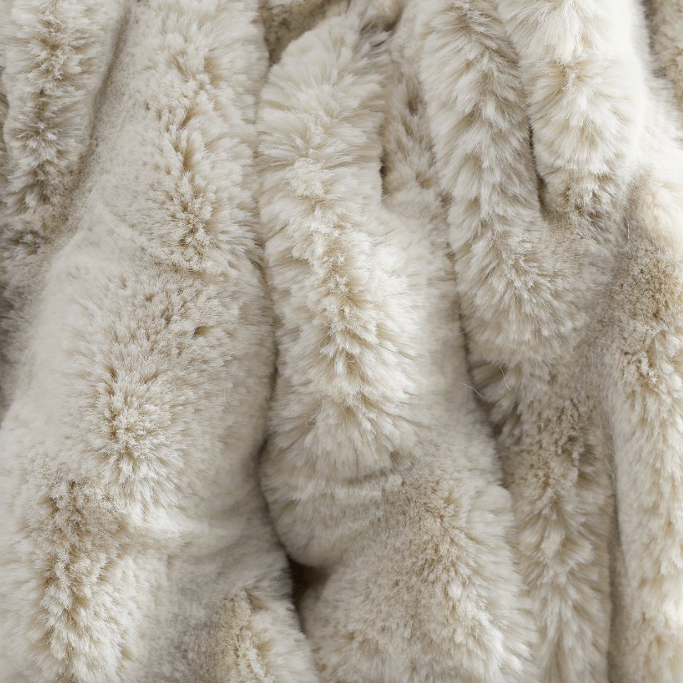 Luxury Ultra Soft Ruched Faux Fur Throw- Beige
