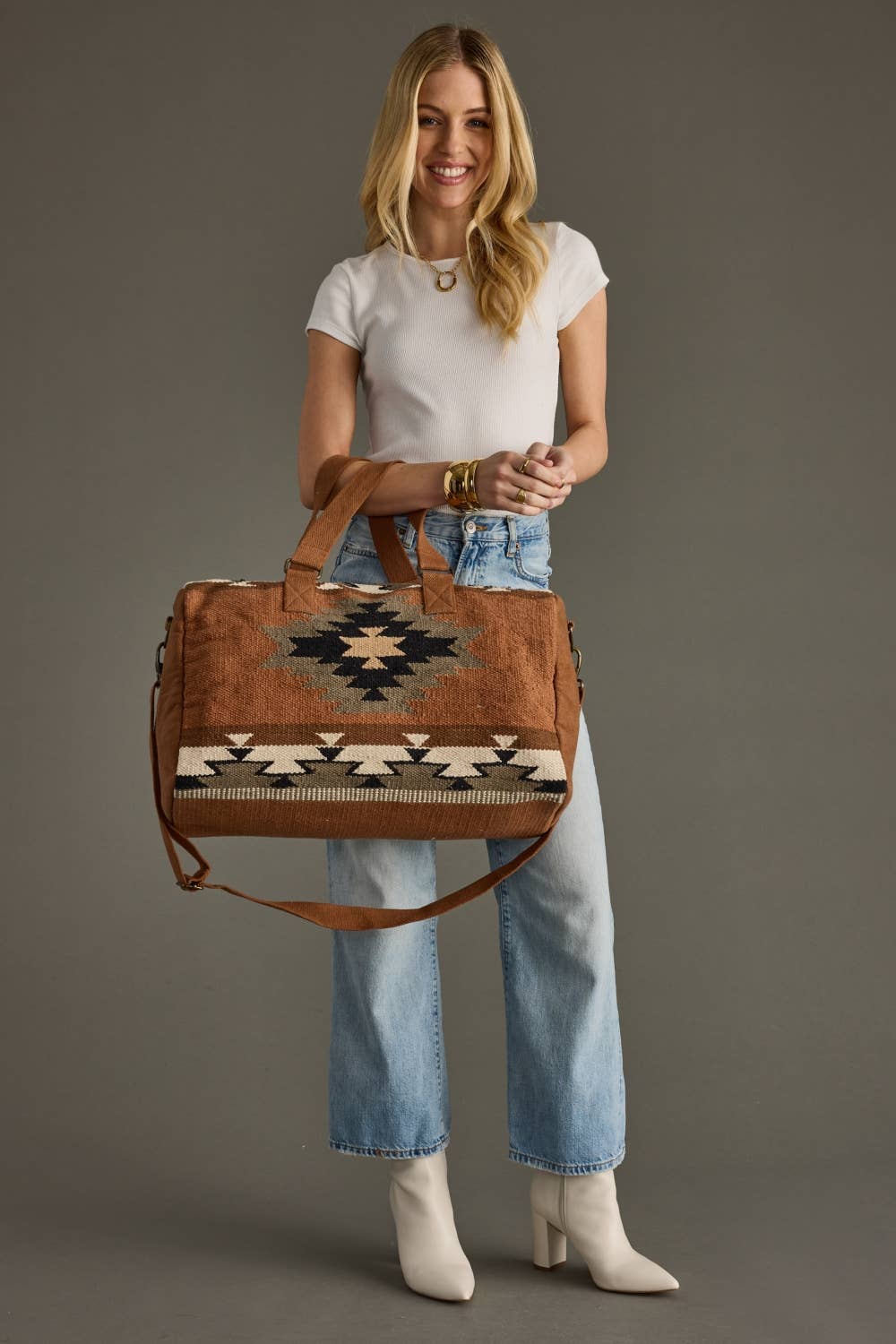 Rust, Olive & Cream Aztec Duffel