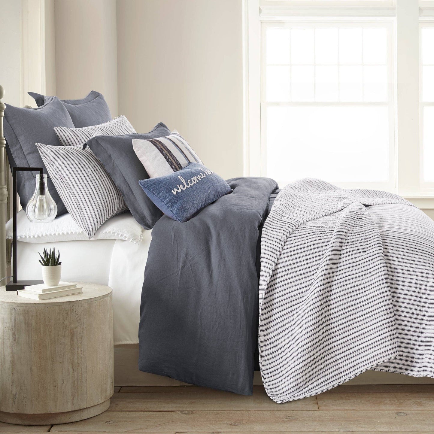 Tobago Stripe Quilt Set: Taupe / King/Cal King