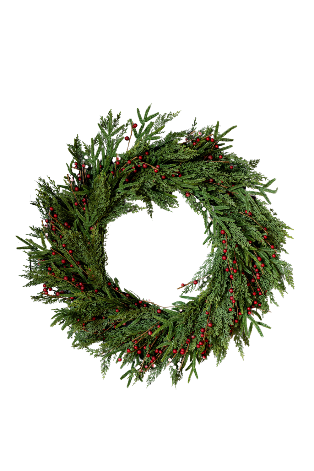 Red Plum Berry Norfolk Cypress Real Touch Wreath - 34"