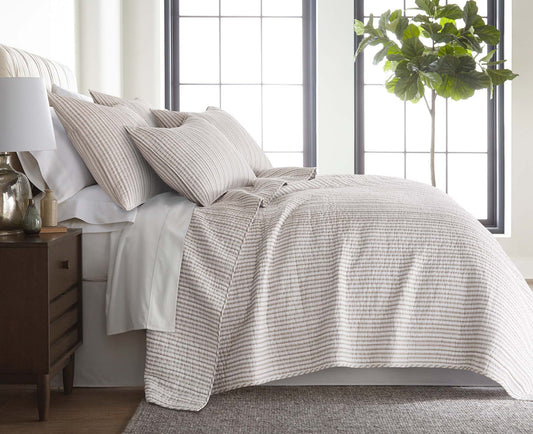 Tobago Stripe Quilt Set - Taupe Twin/Twin XL