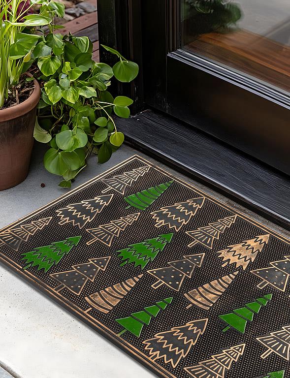 Rows of Christmas Trees Doormat-Copper/Grn-18x30"L