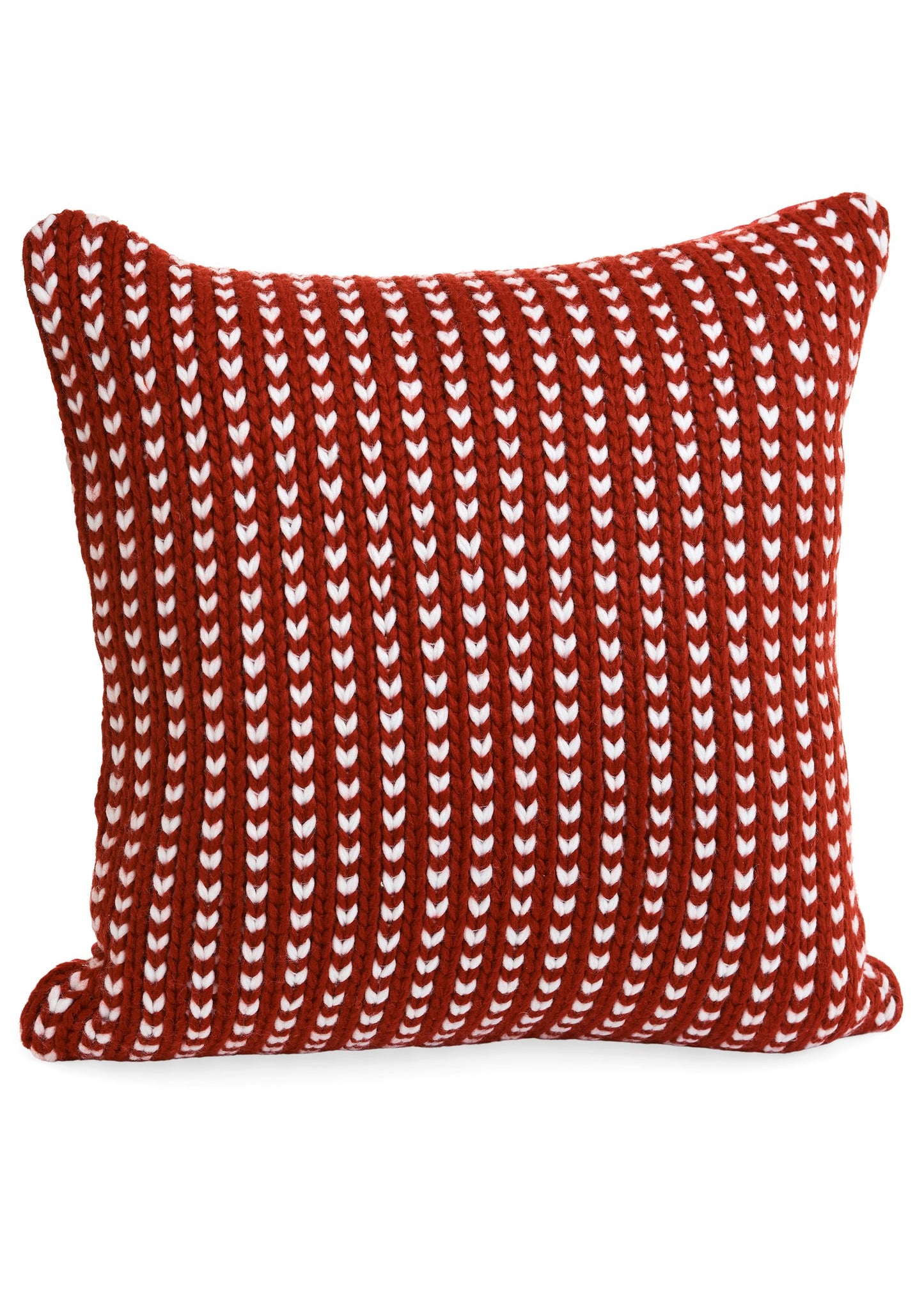 18" x 18" Red and White Knit Cushion