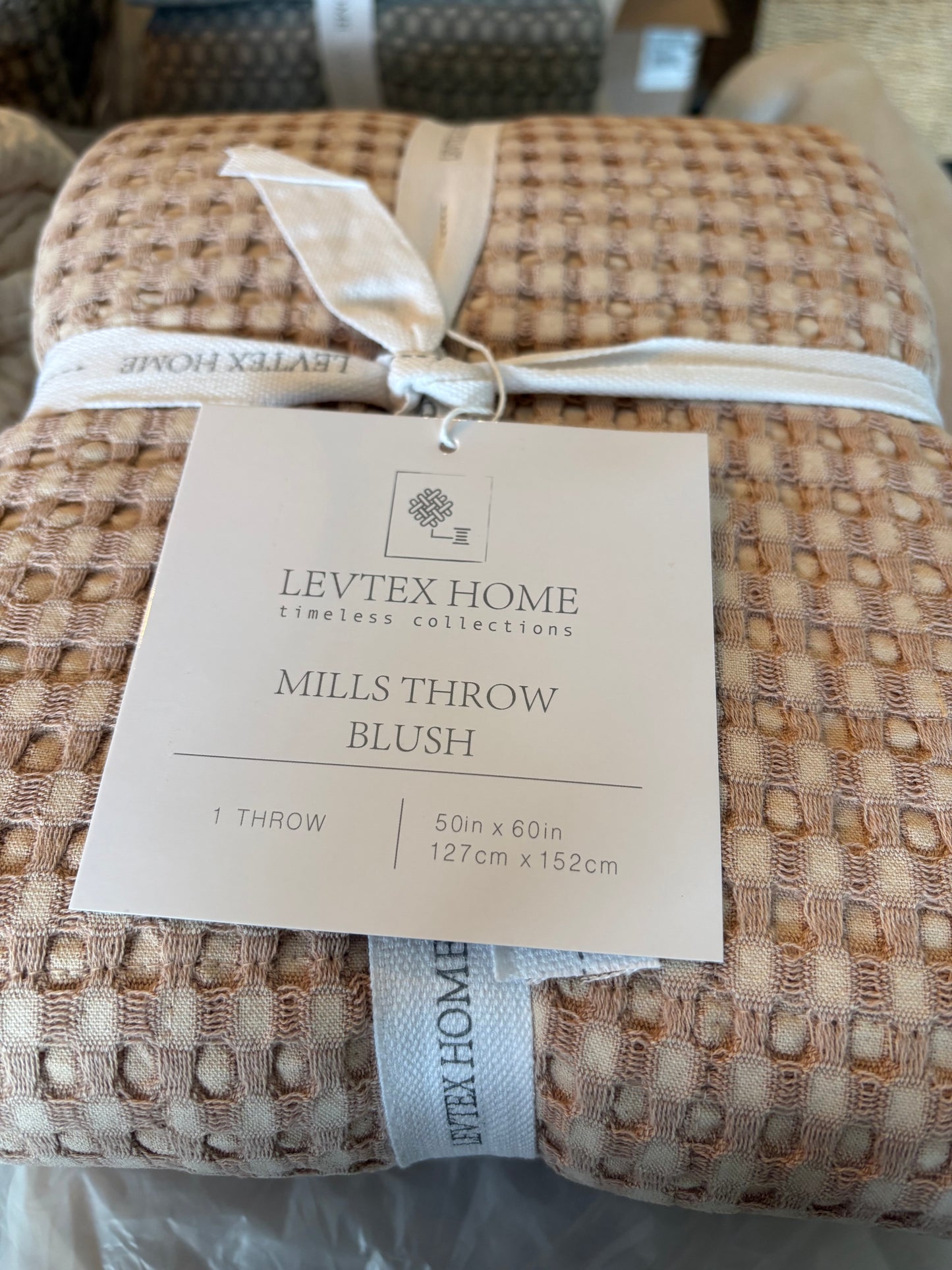 Mills Waffle Quilted Throw: Blush