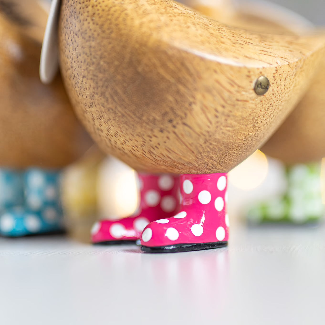 Carved Hand Painted Adorable Polka Dot Rain Boot Ducks