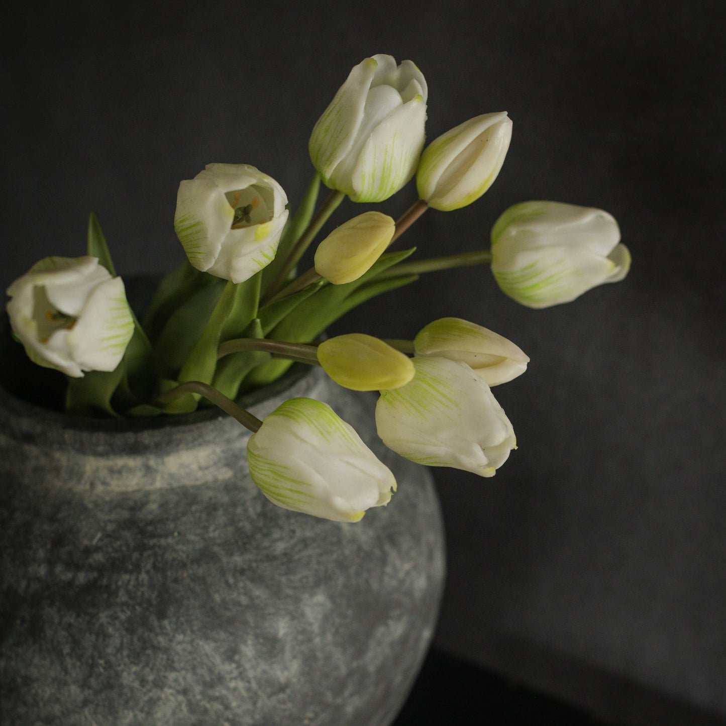 15.75" White Real Touch Tulips
