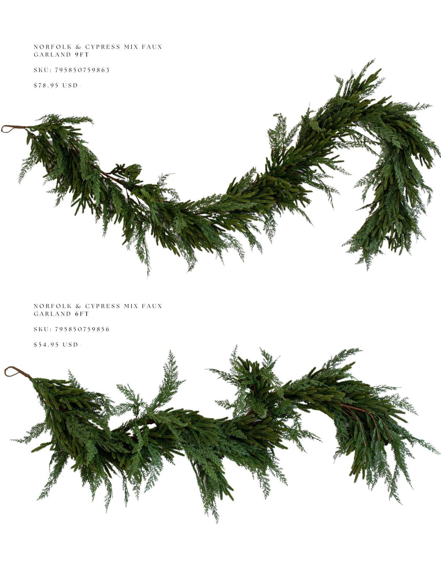 Luxe Norfolk & Cypress Mix Real Touch Faux Christmas Garland 9ft