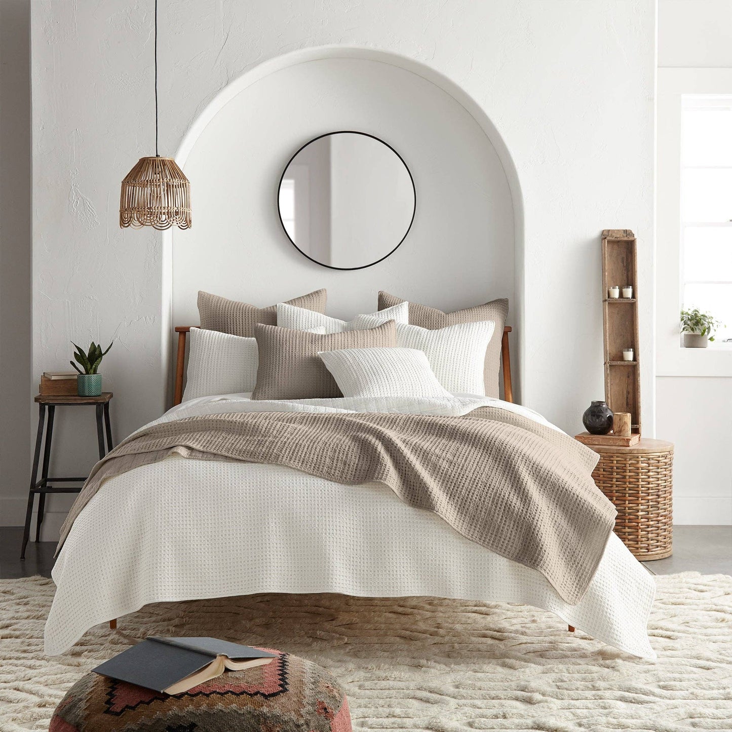 Mills Waffle Quilt Set: Taupe