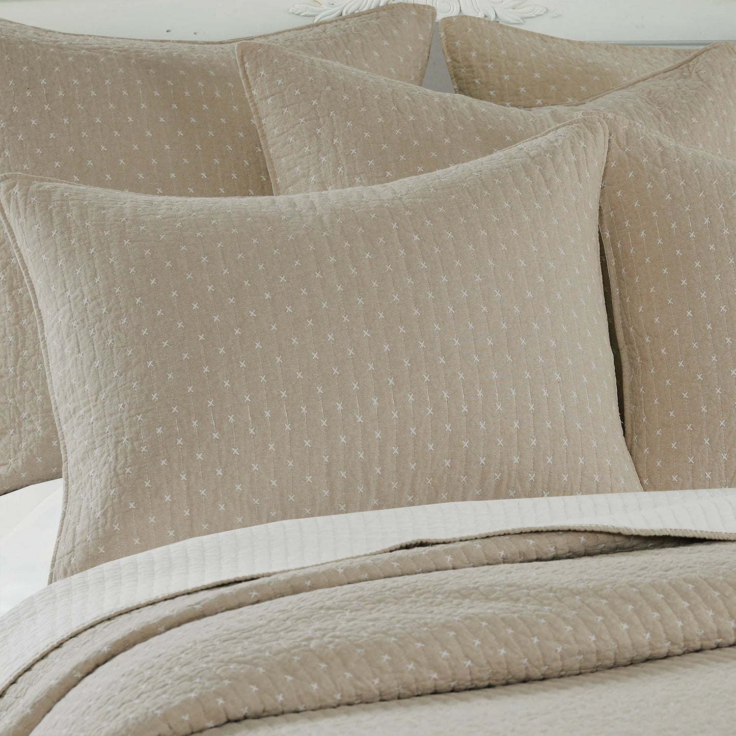 Cross Stitch Quilt Set: Taupe