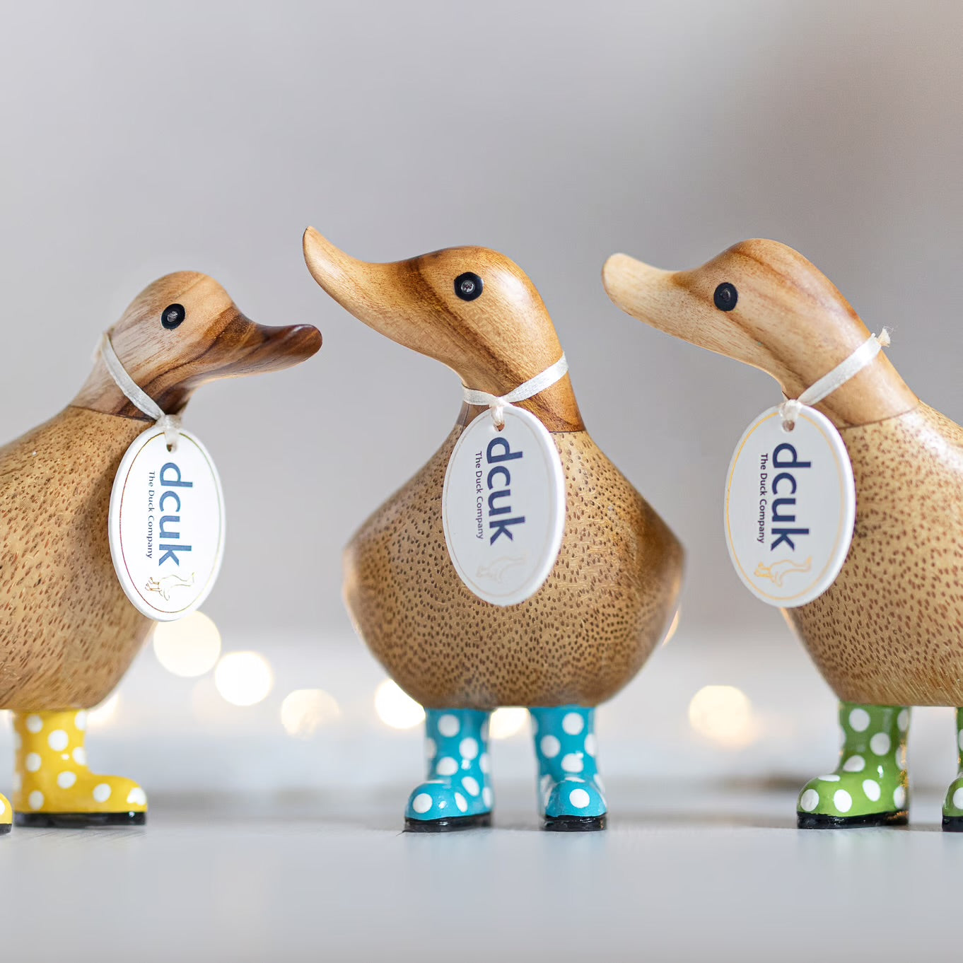 Carved Hand Painted Adorable Polka Dot Rain Boot Ducks