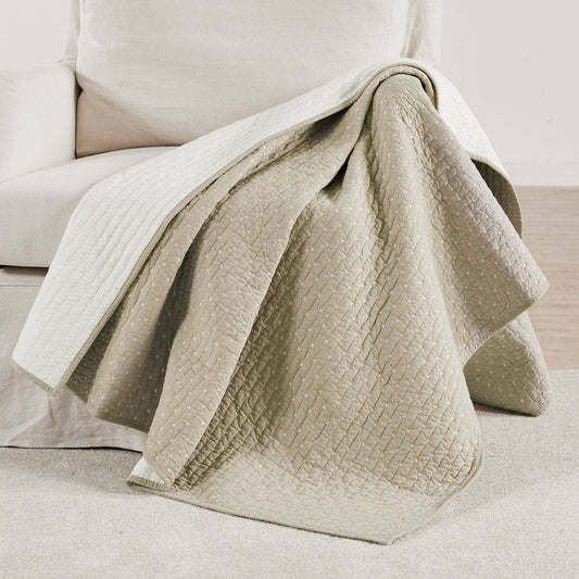 Cross Stitch Quilted Throw: Taupe