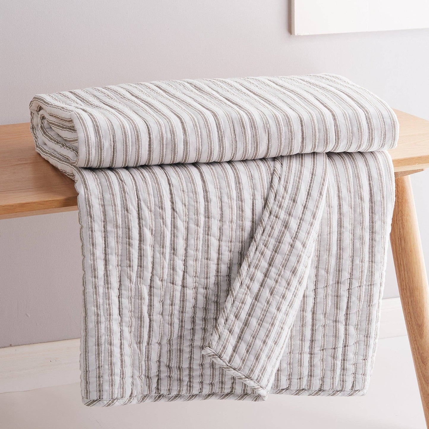 Tobago Stripe Quilted Throw: Taupe