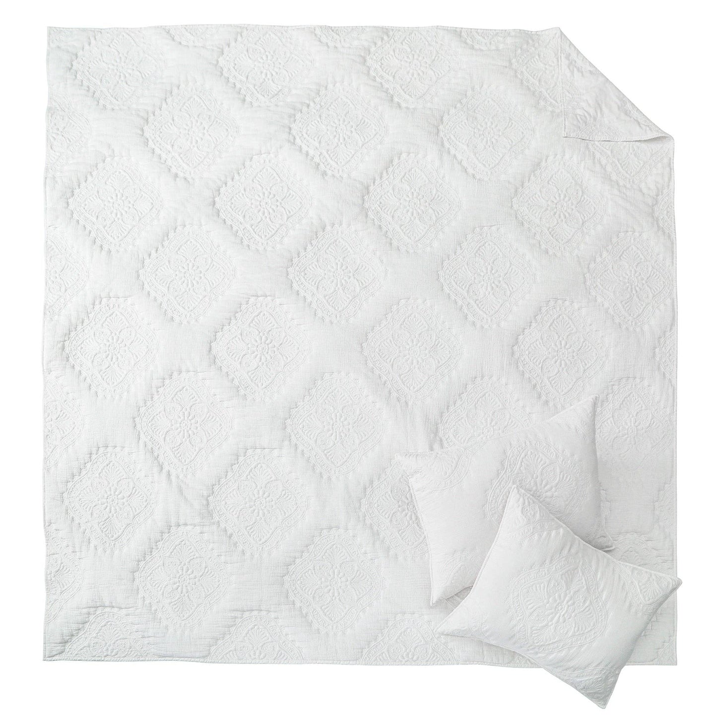Muslin Stitch Quilt Set: White