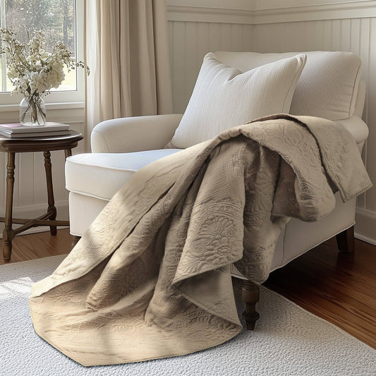 Muslin Stitch Quilted Throw: Taupe
