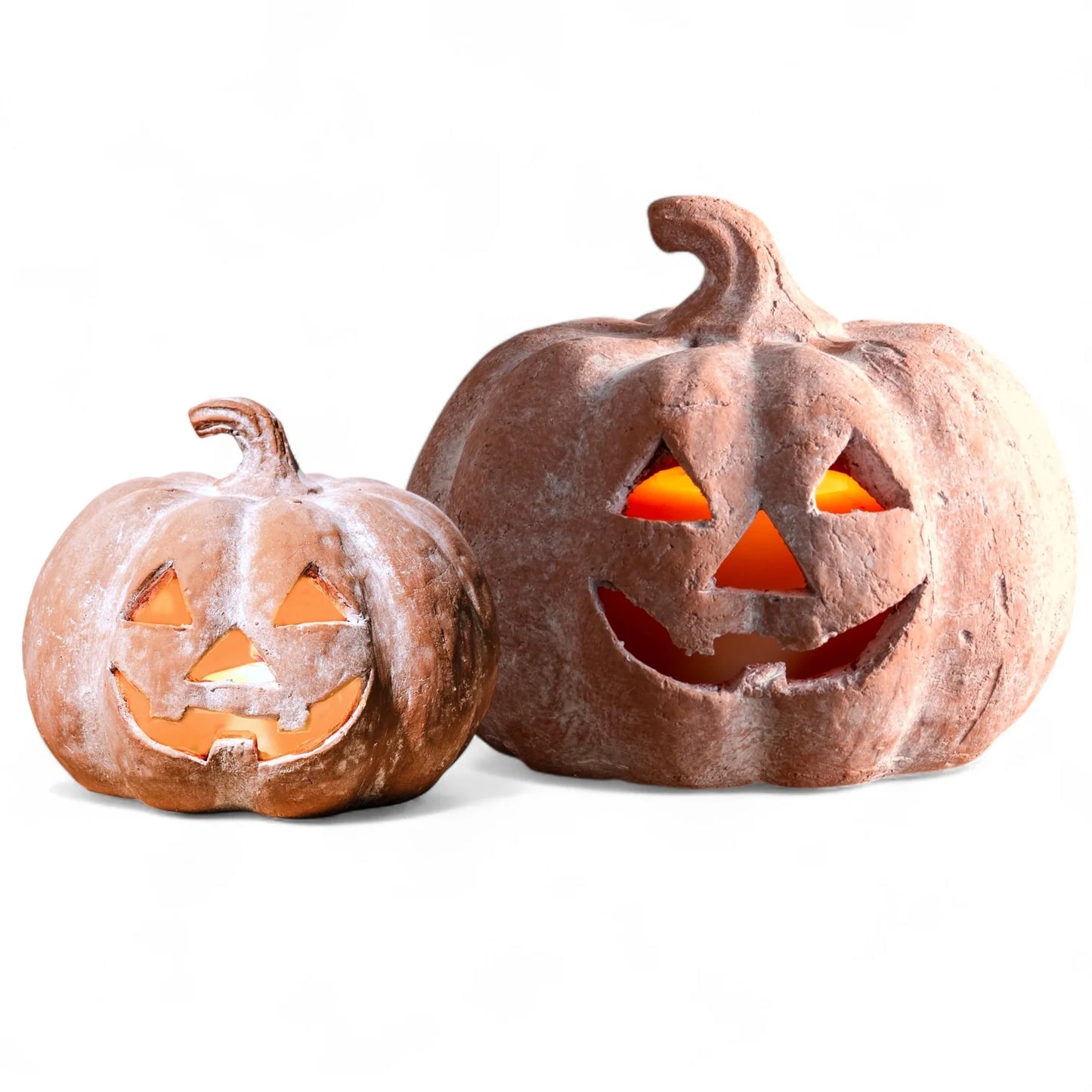 Rustic Orange Terracotta Jack-O-Lantern Pumpkins | 2 Sizes