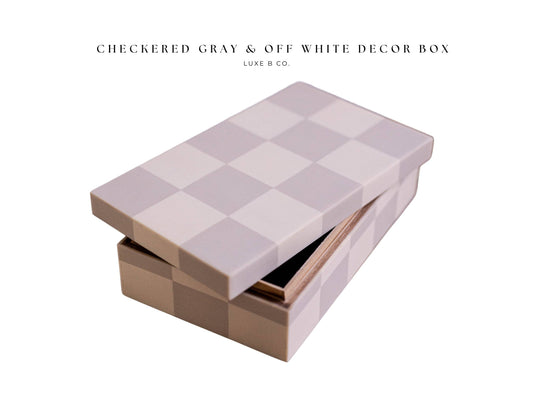 Checkered Gray & White Resin Decor Box