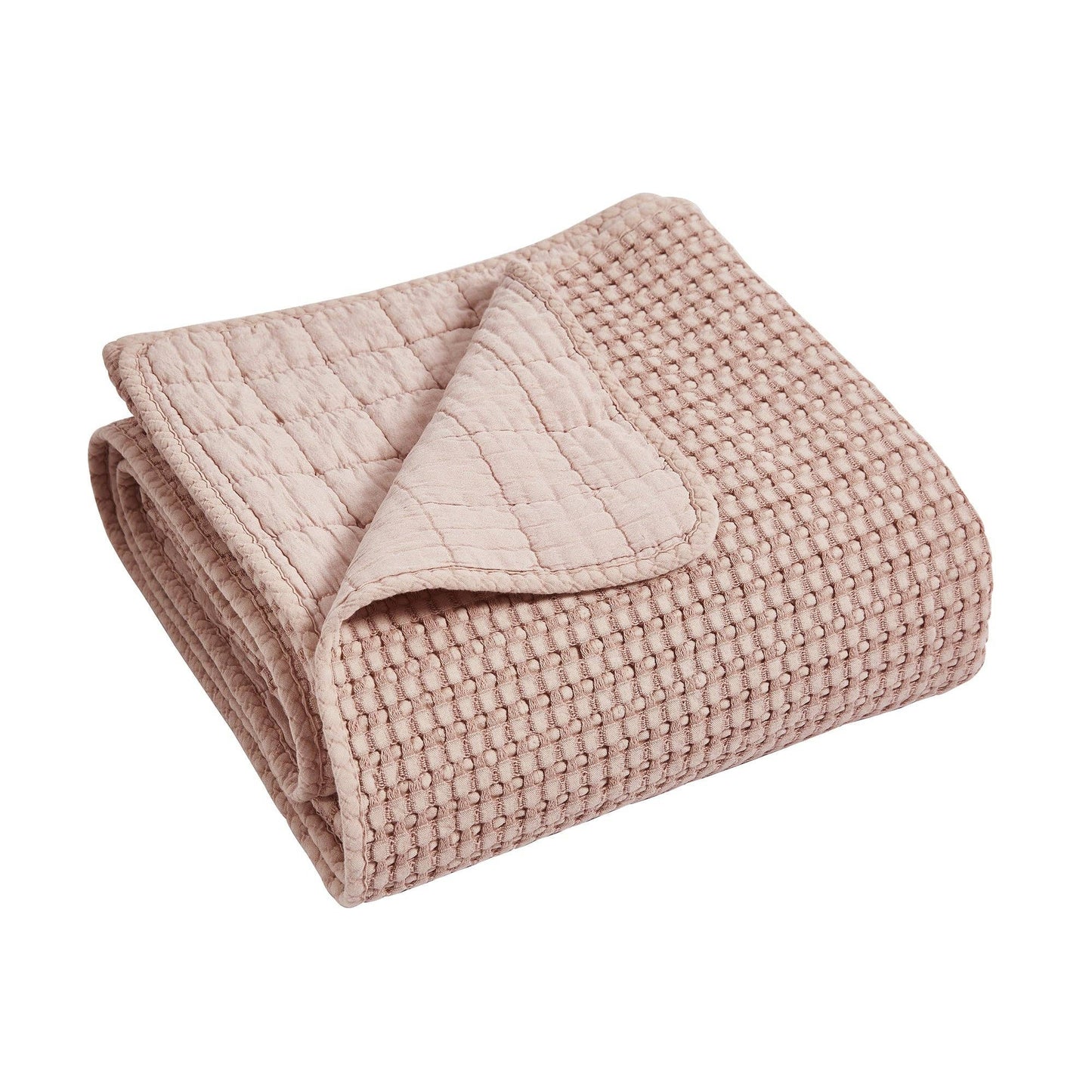 Mills Waffle Quilted Throw: Blush