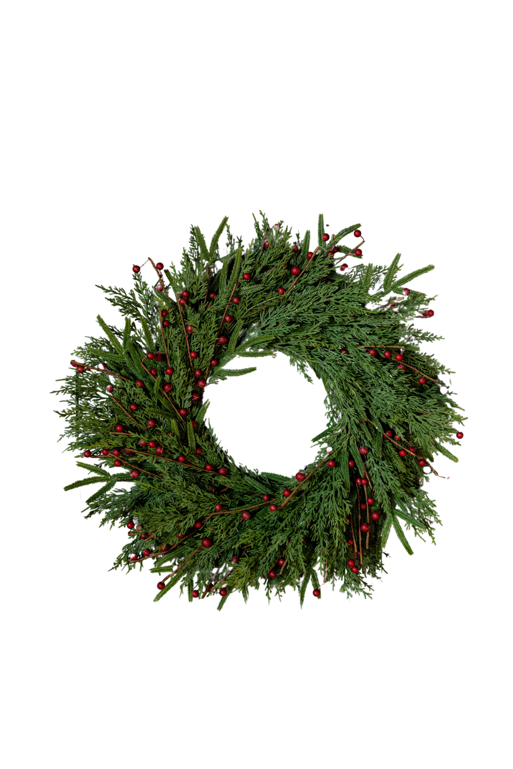 Red Plum Berry Norfolk Cypress Real Touch Wreath - 24"