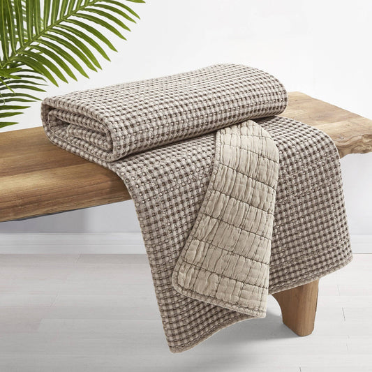 Mills Waffle Quilted Throw: Taupe
