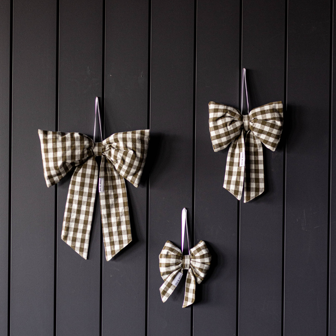 Olive Green Gingham Fabric Bow