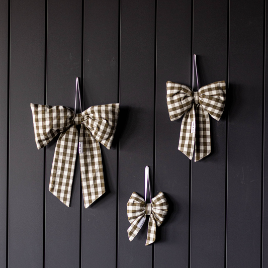 Olive Green Gingham Fabric Bow