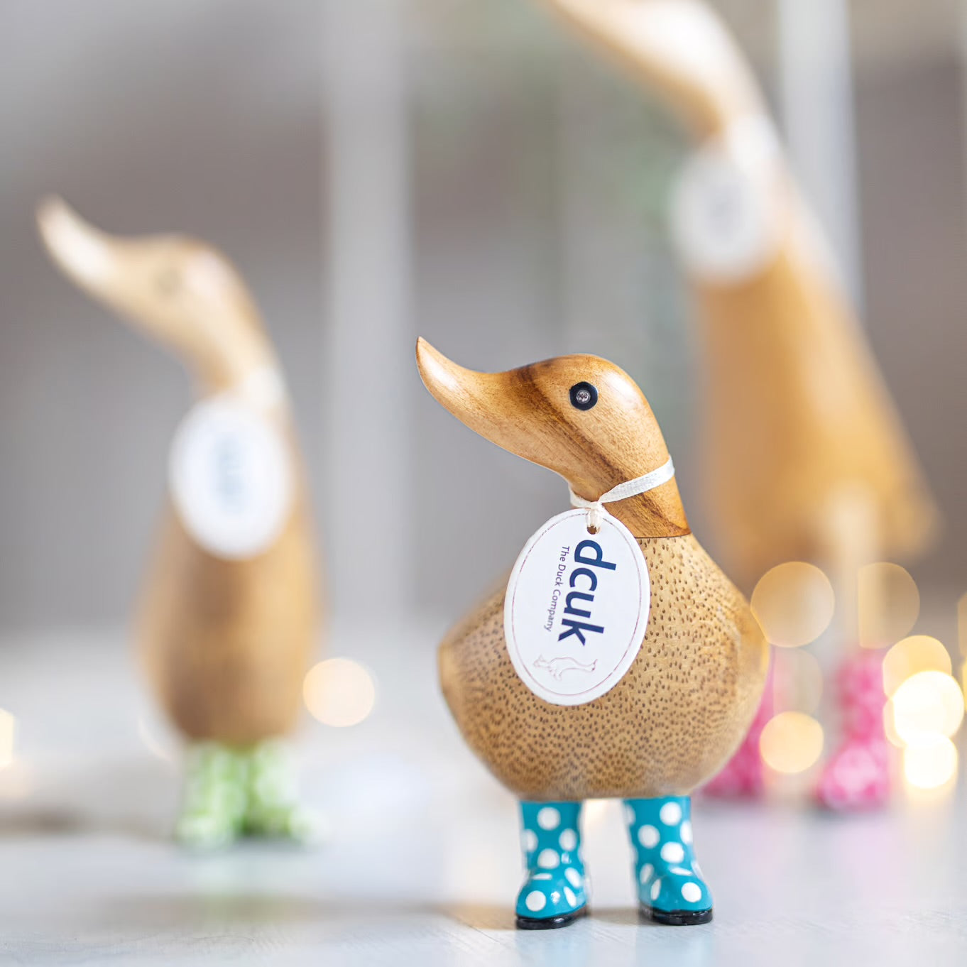 Carved Hand Painted Adorable Polka Dot Rain Boot Ducks