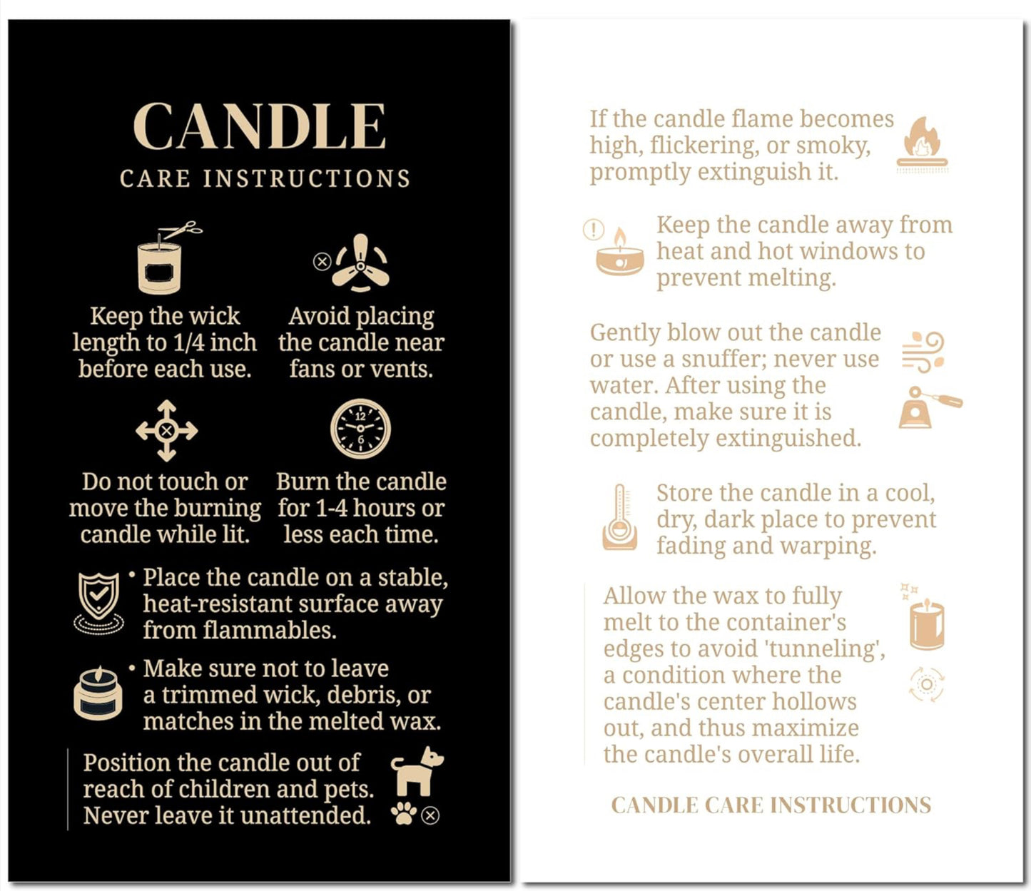 Candle care instruction card