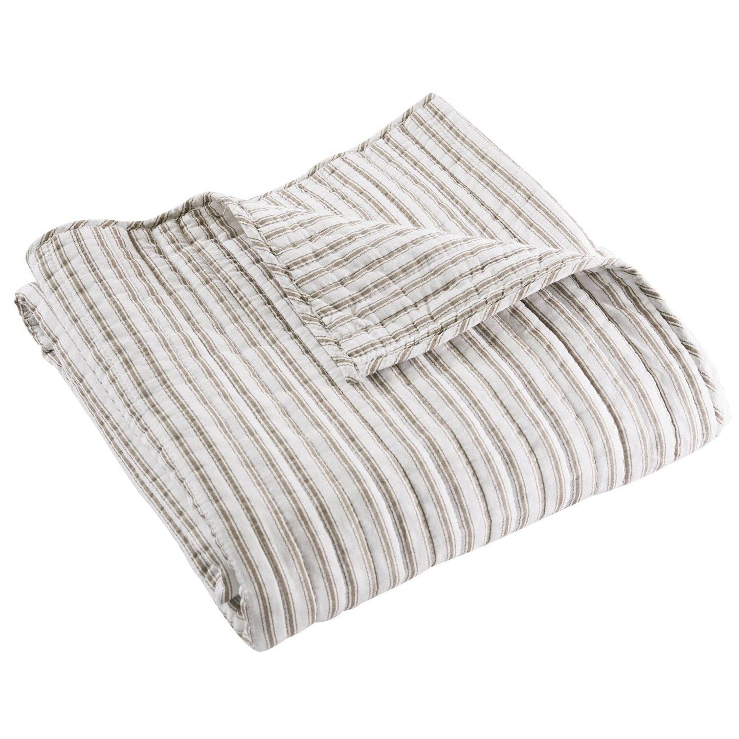 Tobago Stripe Quilted Throw: Taupe