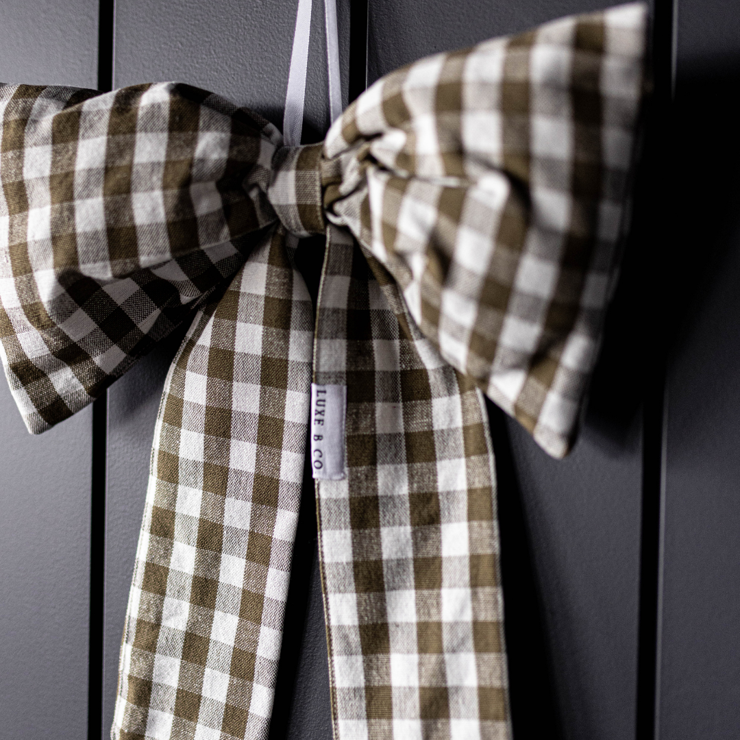Olive Green Gingham Fabric Bow