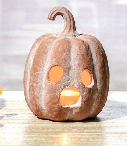 Rustic 12” Terracotta Ghost Face Pumpkin