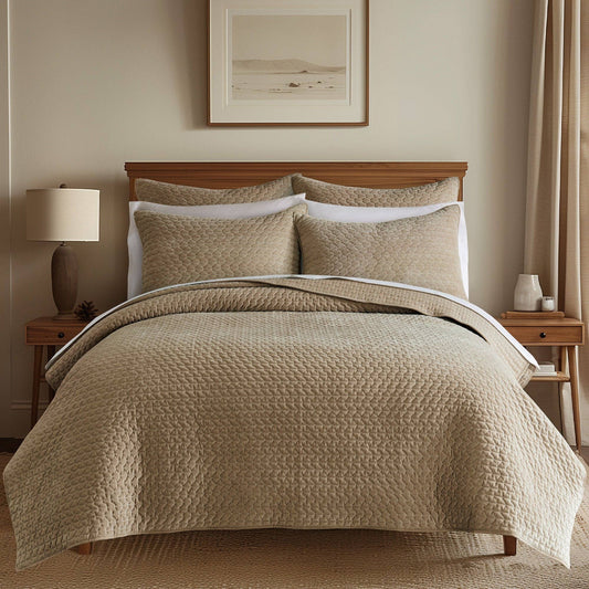 Velvet Stitch Quilt Set: Taupe / King/Cal King