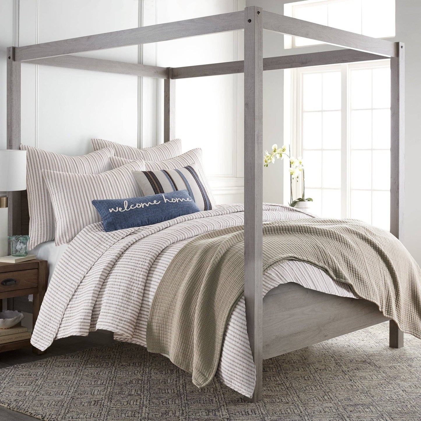 Tobago Stripe Quilt Set: Taupe / King/Cal King