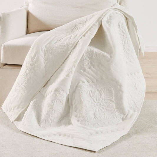 Muslin Stitch Quilted Throw: Cream