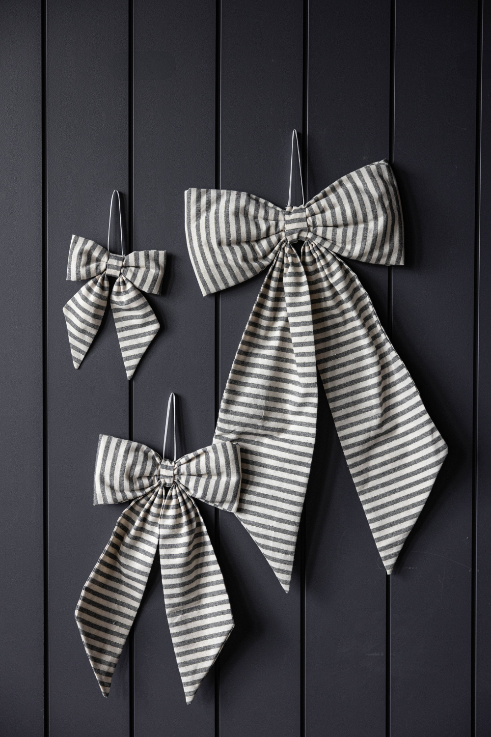 Bow Striped Charcoal Black Fabric - Large