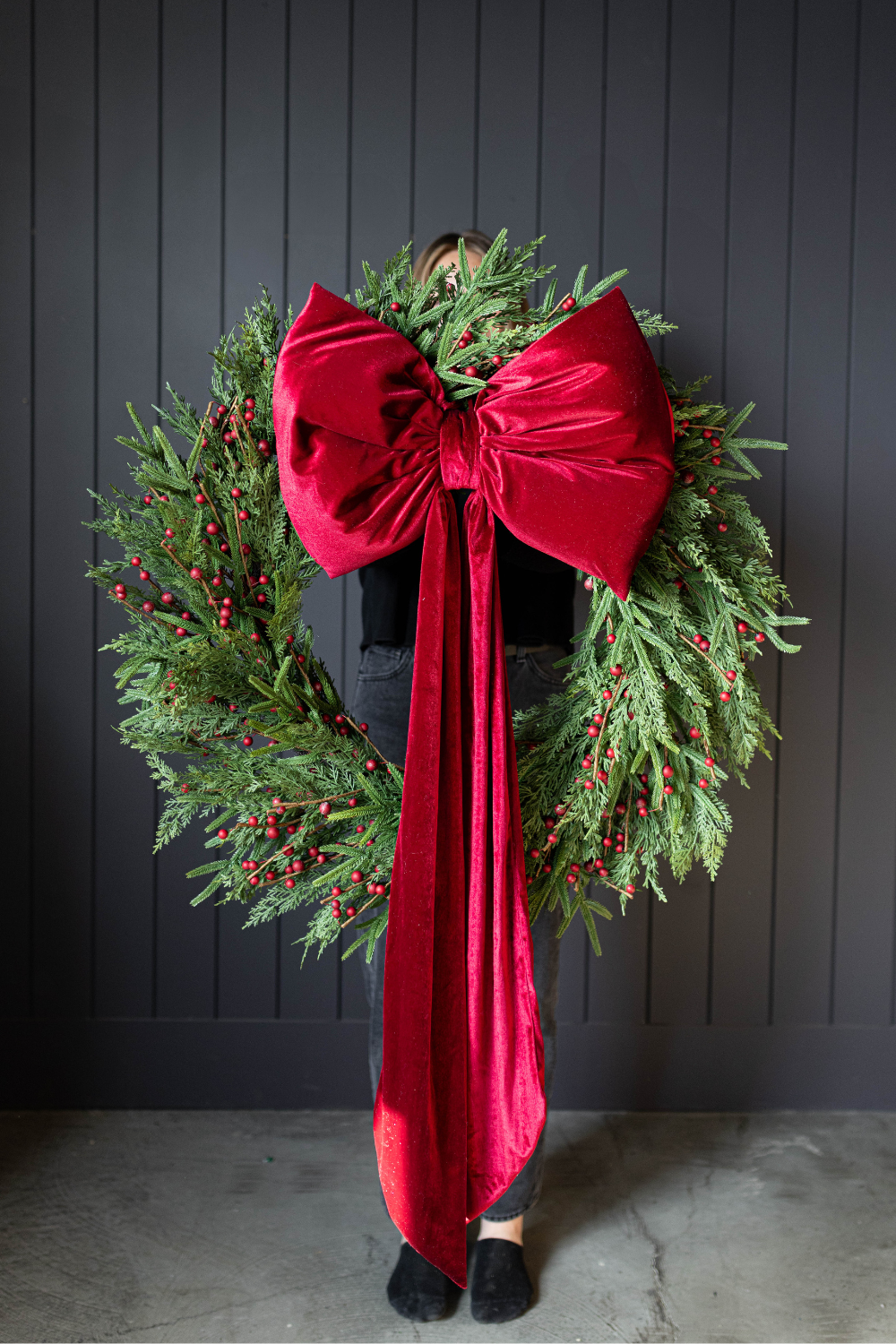 Red Plum Berry Norfolk Cypress Real Touch Wreath - 34"