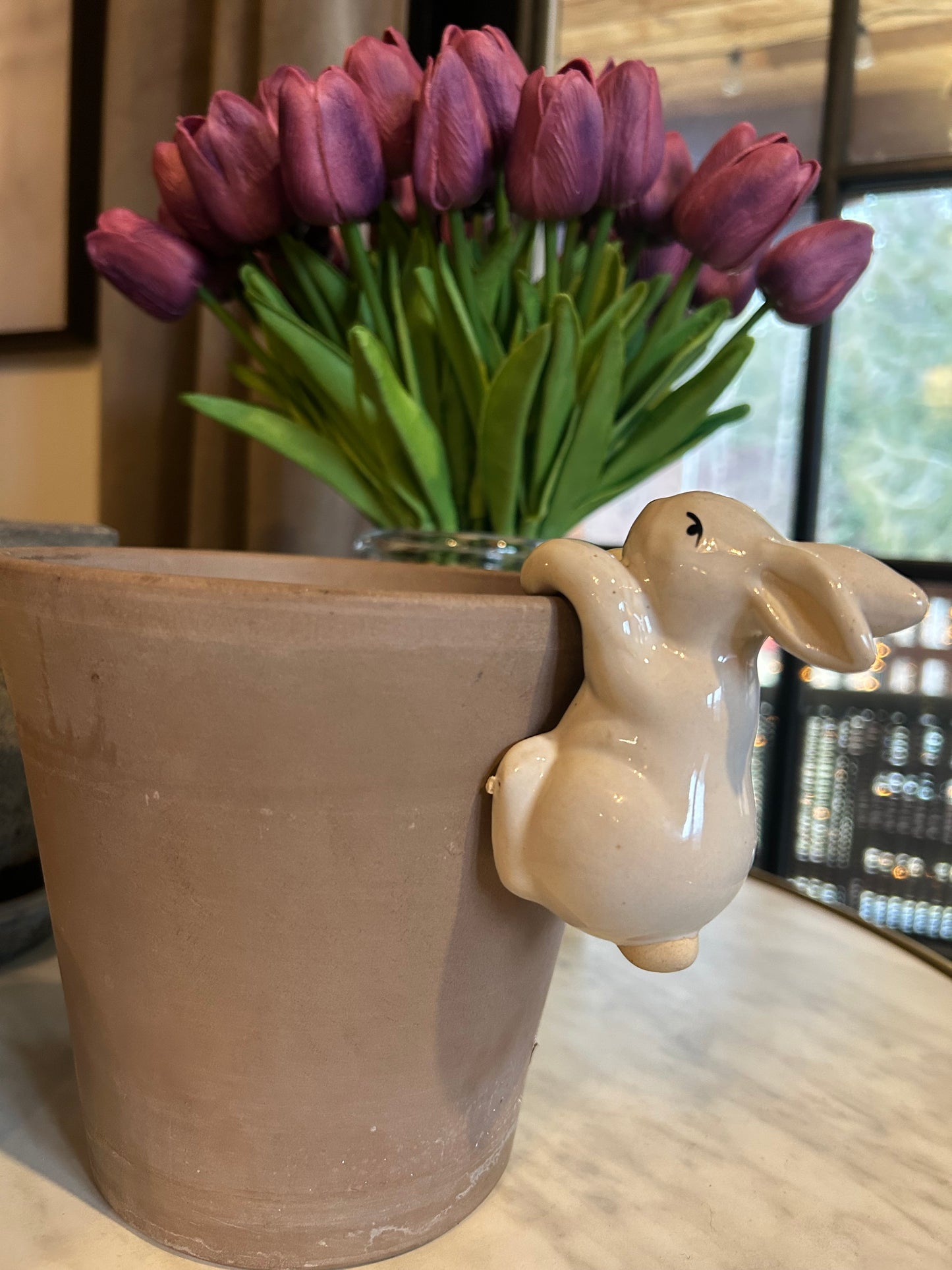 White Ceramic Bunny Pot Hanger