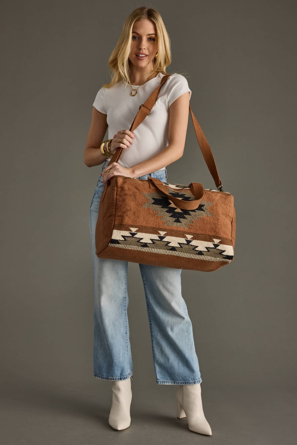 Rust, Olive & Cream Aztec Duffel