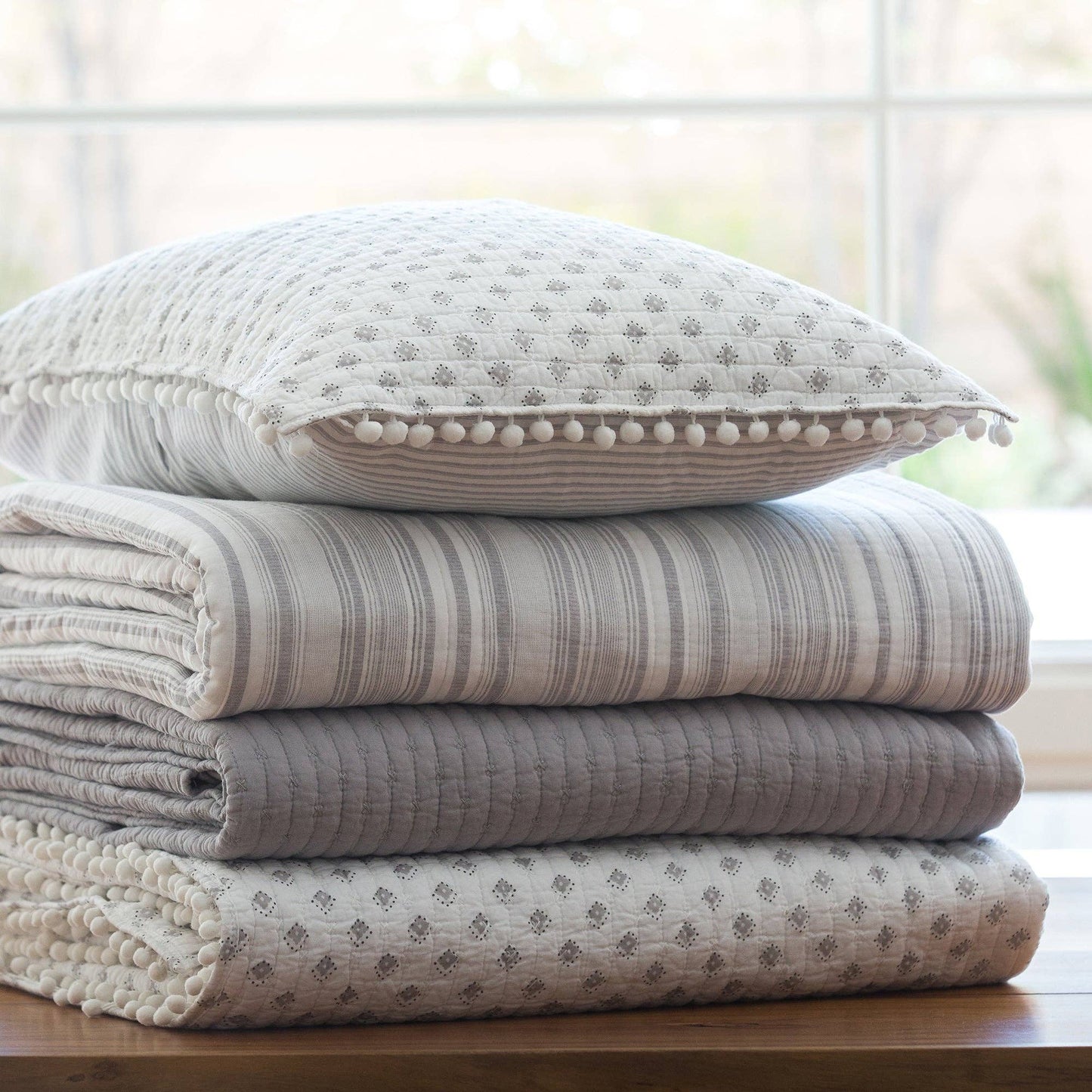 Cross Stitch Quilt Set: Taupe