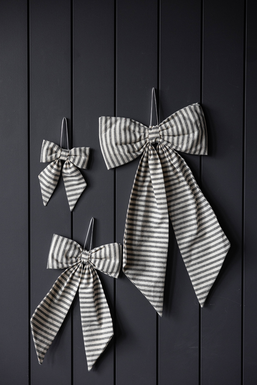 Bow Striped Charcoal Black Fabric - Large