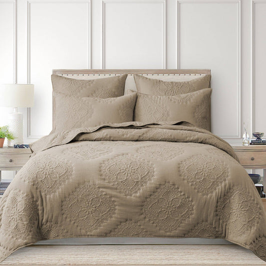 Muslin Stitch Quilt Set: Taupe / Full/Queen