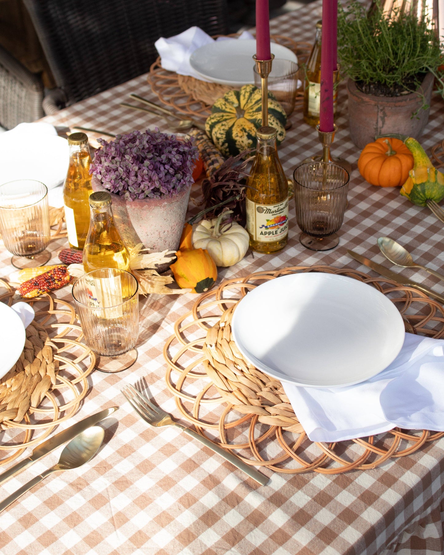 Hazelnut Ruffled Gingham Tablecloth