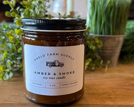 Amber & Smoke Scented 100% Soy Wax Candle 9oz
