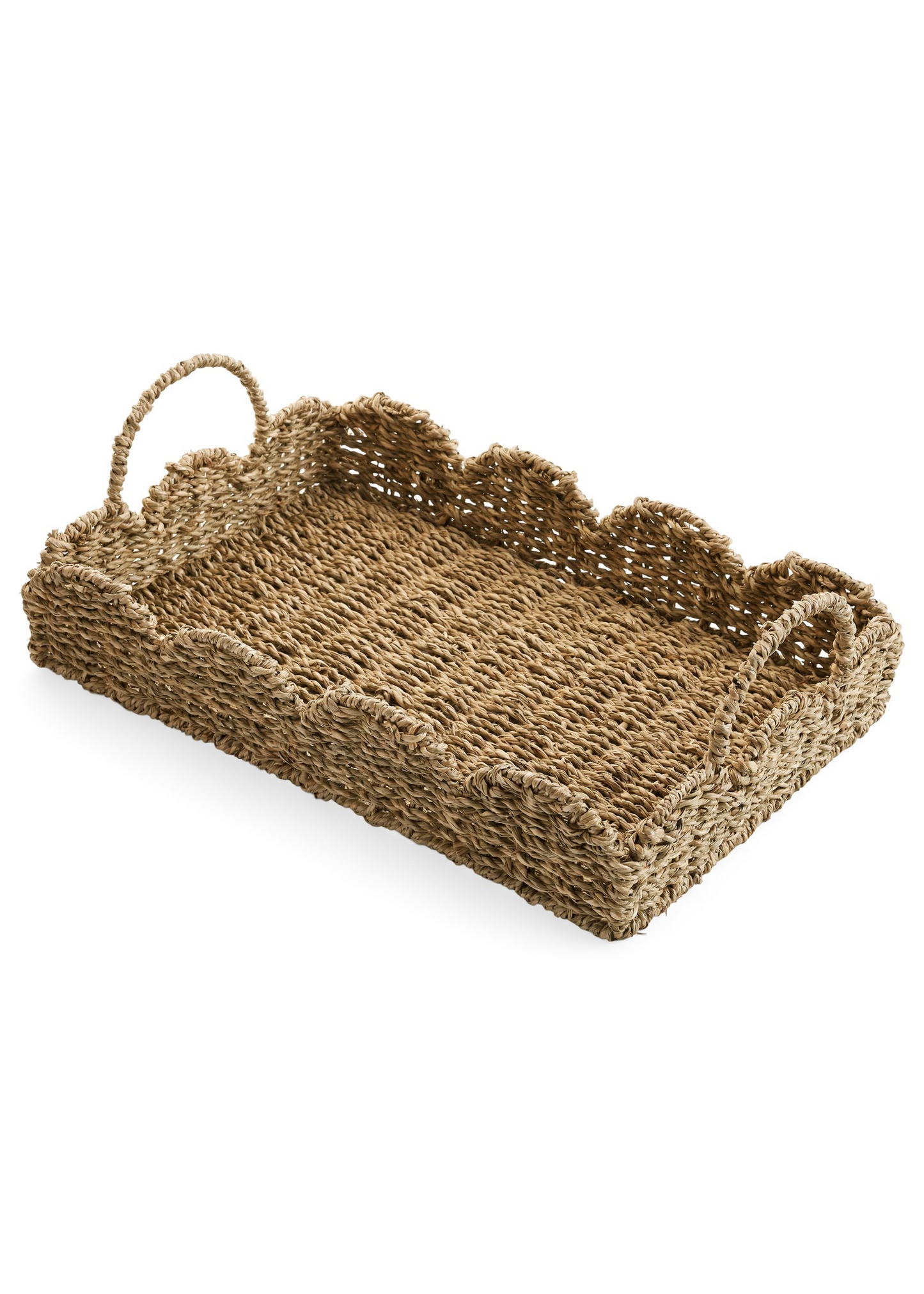 Scalloped Edge Natural Handwoven Tray – 14"x10"